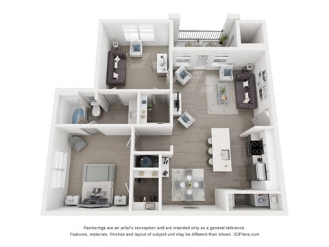 Floor plan for 2 beds, 1 bath, 984 sqft